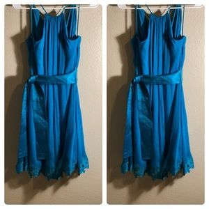 Catharine Maladrino Teal Silk Halter Dress